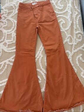 Zara Rust Orange High-Rise Flared Jeans